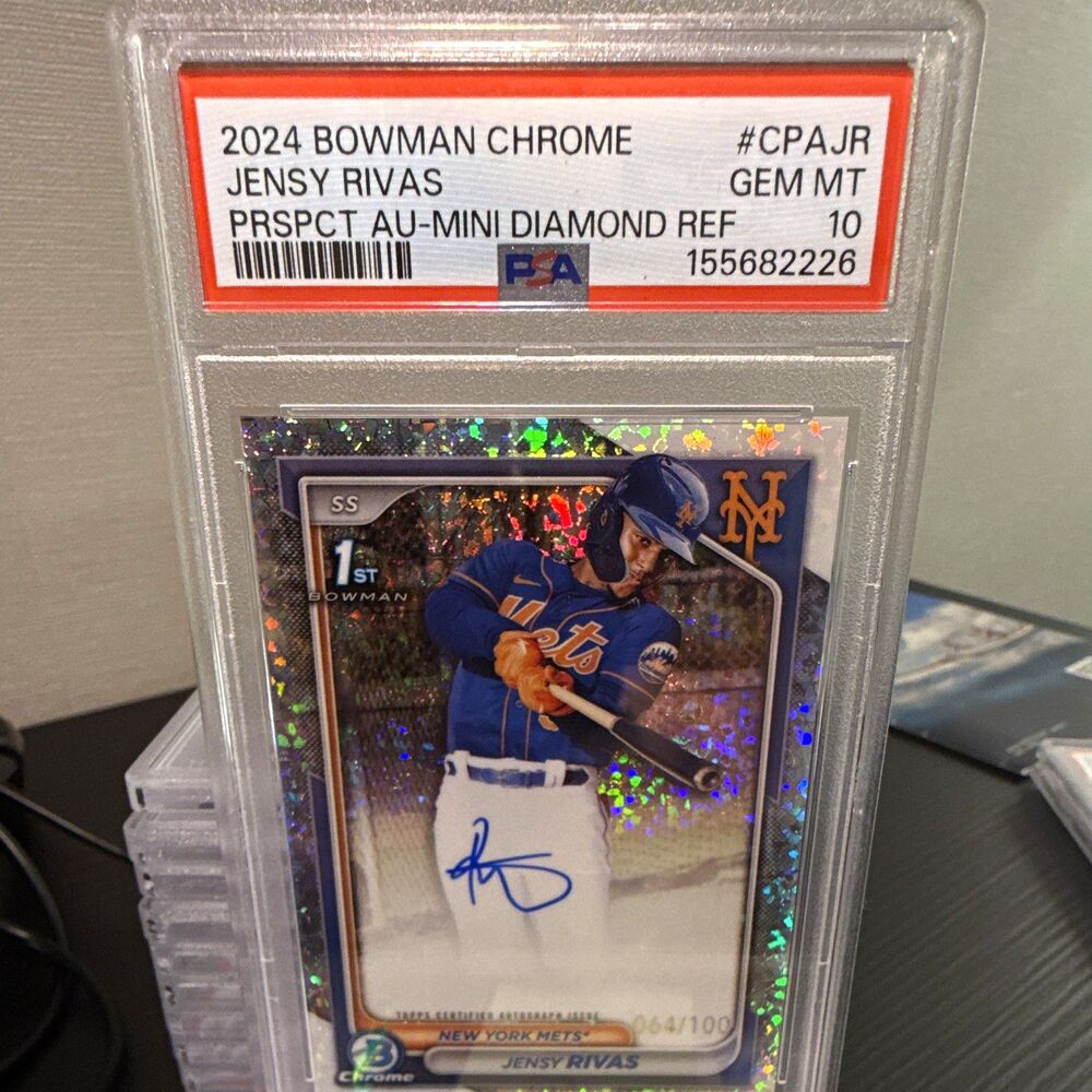 Bowman 2024 Bowman Chrome Jensy Rivas Prospect Auto Mini Diamond /100 PSA 10